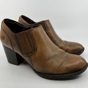 Born Women's Boot Size 8‎ Block Heel Brown Leather Slip On Western